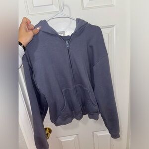 skims steel blue cotton fleece zip up